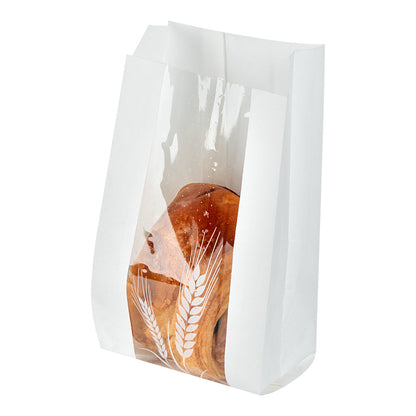 Bag Tek White Paper Bread Bag - Micro-Perforated, Greaseproof, Wheat Pattern - 4 1/2" x 2 1/2" x 8 1/2" - 100 count box