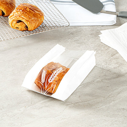 Bag Tek White Paper Bread Bag - Micro-Perforated, Greaseproof, Wheat Pattern - 4 1/2" x 2 1/2" x 8 1/2" - 100 count box