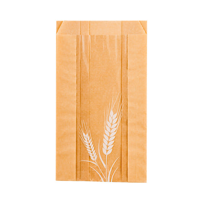 Bag Tek Brown Paper Bread Bag - Micro-Perforated, Greaseproof, Wheat Pattern - 4 3/4" x 2 3/4" x 8 1/2" - 100 count box
