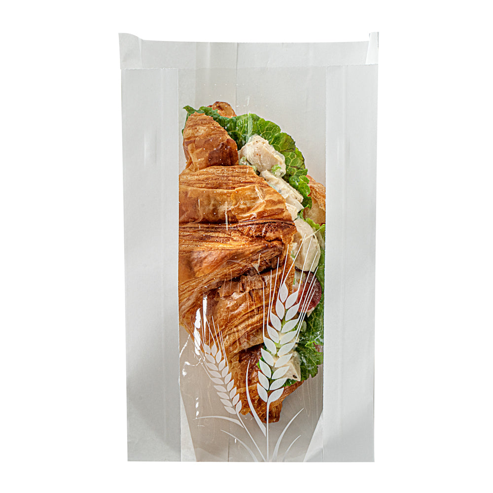 Bag Tek White Paper Bread Bag - Micro-Perforated, Greaseproof, Wheat Pattern - 4 3/4" x 2 3/4" x 8 1/2" - 100 count box