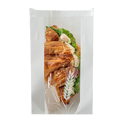 Bag Tek White Paper Bread Bag - Micro-Perforated, Greaseproof, Wheat Pattern - 4 3/4" x 2 3/4" x 8 1/2" - 100 count box