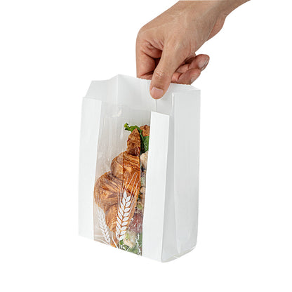 Bag Tek White Paper Bread Bag - Micro-Perforated, Greaseproof, Wheat Pattern - 4 3/4" x 2 3/4" x 8 1/2" - 100 count box