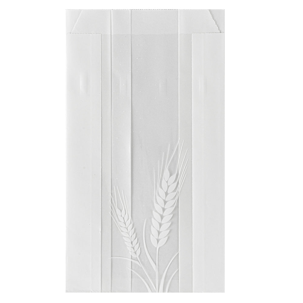 Bag Tek White Paper Bread Bag - Micro-Perforated, Greaseproof, Wheat Pattern - 4 3/4" x 2 3/4" x 8 1/2" - 100 count box
