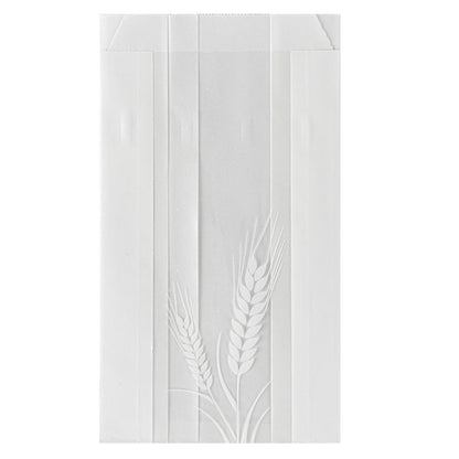 Bag Tek White Paper Bread Bag - Micro-Perforated, Greaseproof, Wheat Pattern - 4 3/4" x 2 3/4" x 8 1/2" - 100 count box