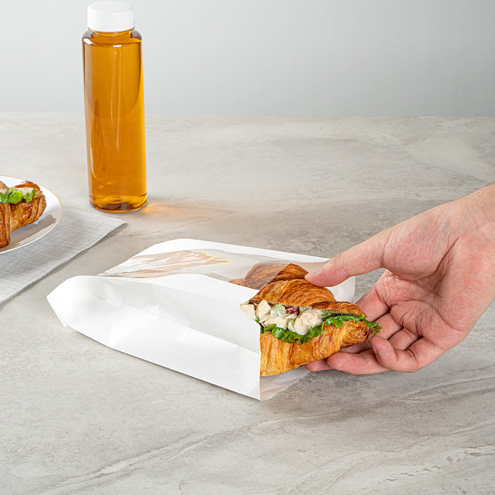 Bag Tek White Paper Bread Bag - Micro-Perforated, Greaseproof, Wheat Pattern - 4 3/4" x 2 3/4" x 8 1/2" - 100 count box