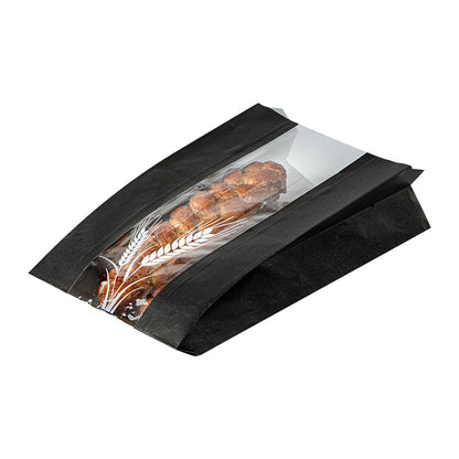 Bag Tek Black Paper Bread Bag - Micro-Perforated, Greaseproof, Wheat Pattern - 6" x 2 3/4" x 10" - 100 count box