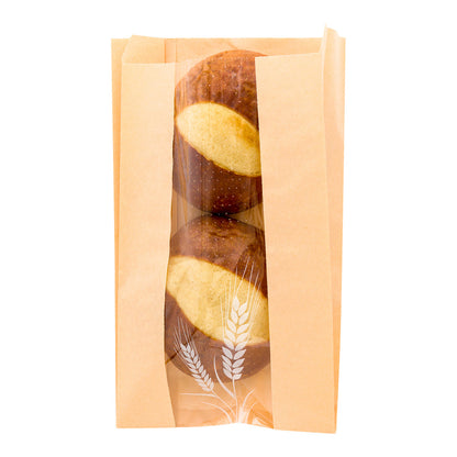 Bag Tek Brown Paper Bread Bag - Micro-Perforated, Greaseproof, Wheat Pattern - 6" x 2 3/4" x 10" - 100 count box