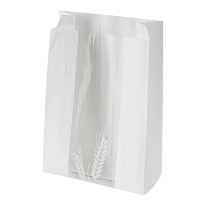 Bag Tek White Paper Bread Bag - Micro-Perforated, Greaseproof, Wheat Pattern - 6" x 2 3/4" x 10" - 100 count box