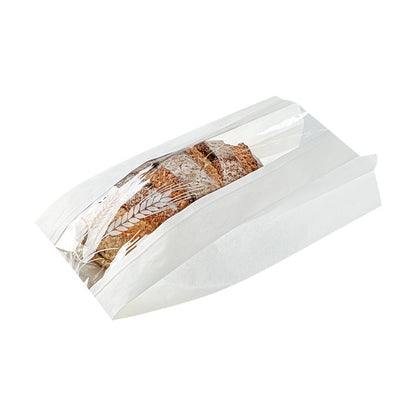 Bag Tek White Paper Bread Bag - Micro-Perforated, Greaseproof, Wheat Pattern - 6" x 2 3/4" x 10" - 100 count box
