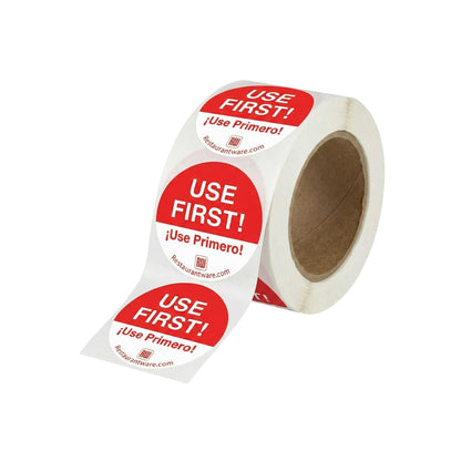 RW Smart Red Paper Use First Food Rotation Label - Removable, Bilingual - 2" x 2" - 500 count roll