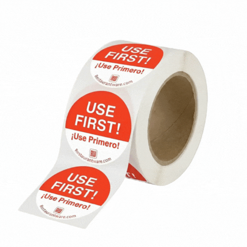 RW Smart Red Paper Use First Food Rotation Label - Removable, Bilingual - 2" x 2" - 500 count roll