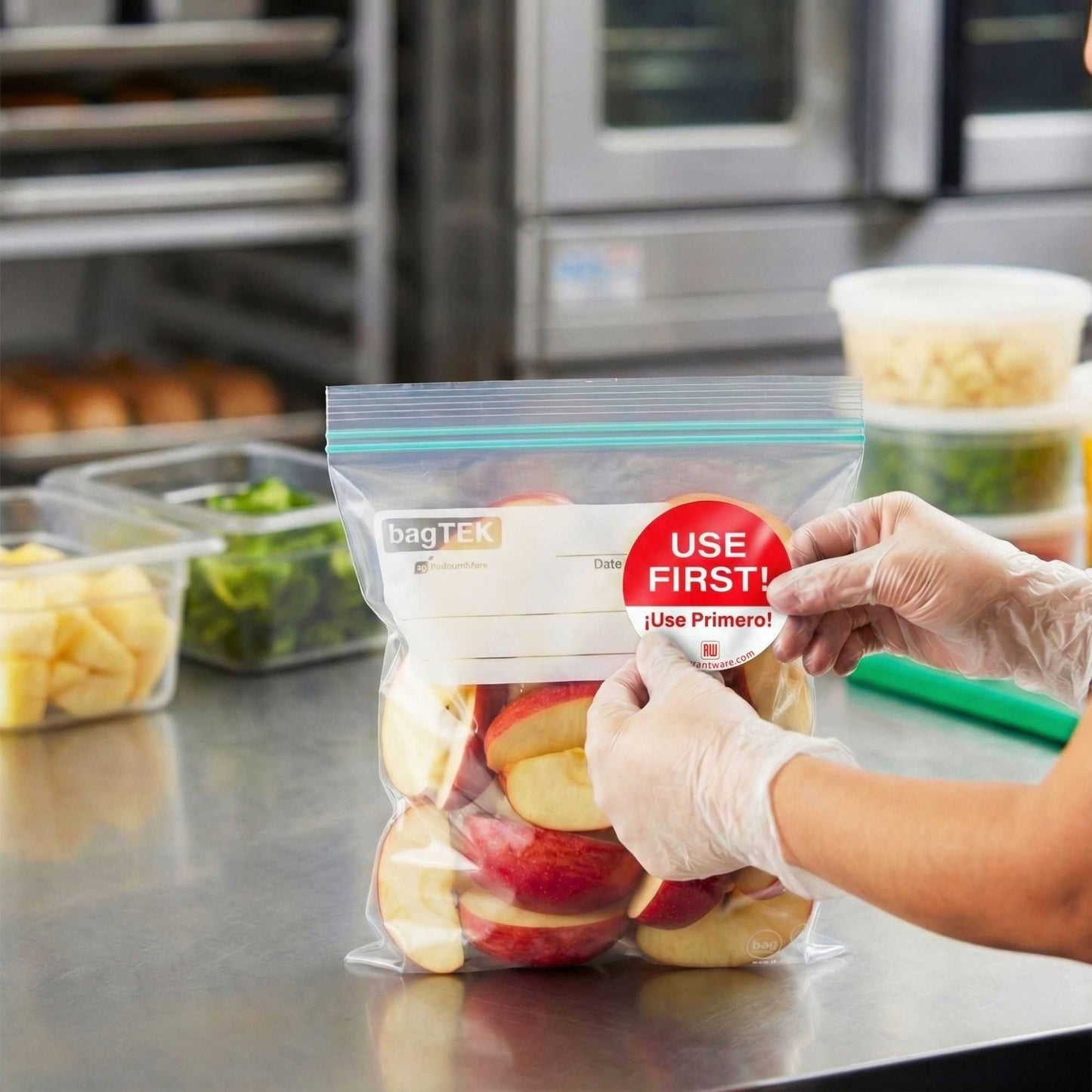 RW Smart Red Paper Use First Food Rotation Label - Removable, Bilingual - 2" x 2" - 500 count roll