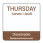 RW Smart Brown Paper Weekly Thursday Food Rotation Label - Dissolvable, Trilingual - 1" x 1" - 500 count roll