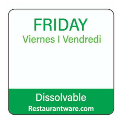 RW Smart Green Paper Weekly Friday Food Rotation Label - Dissolvable, Trilingual - 1" x 1" - 500 count roll