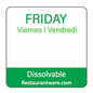 RW Smart Green Paper Weekly Friday Food Rotation Label - Dissolvable, Trilingual - 1" x 1" - 500 count roll