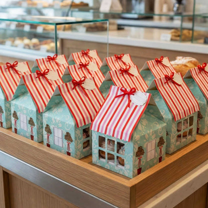 Pastry Tek Pink and Blue Paper Petite House Cupcake Window Gift Box - Fits 4 - 6" x 6" x 7 3/4" - 100 count box