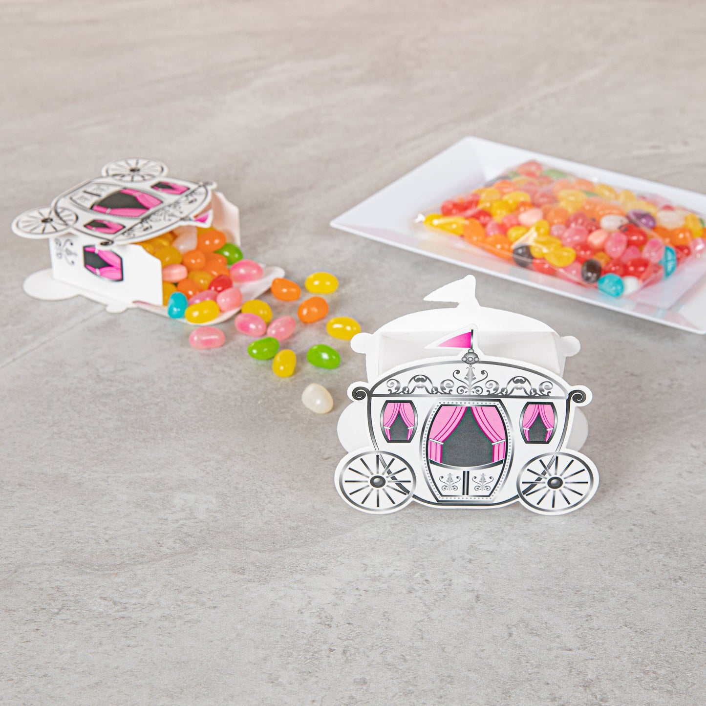 Pastry Tek White Paper Princess Carriage Candy and Gift Box - 2 1/2" x 1 1/4" x 1 3/4" - 100 count box