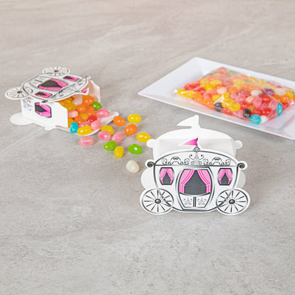 Pastry Tek White Paper Princess Carriage Candy and Gift Box - 2 1/2" x 1 1/4" x 1 3/4" - 100 count box