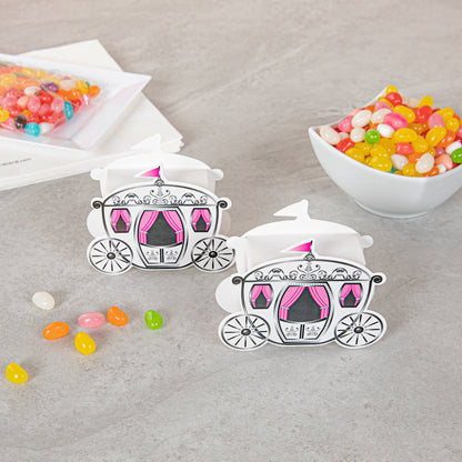 Pastry Tek White Paper Princess Carriage Candy and Gift Box - 2 1/2" x 1 1/4" x 1 3/4" - 100 count box