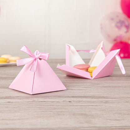 Pastry Tek Pink Pyramid Paper Candy and Gift Box - 3" x 3" x 3" - 100 count box