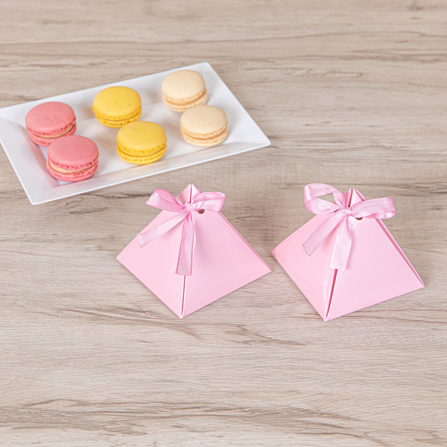 Pastry Tek Pink Pyramid Paper Candy and Gift Box - 3" x 3" x 3" - 100 count box