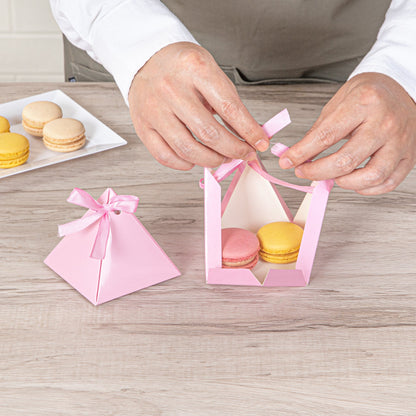 Pastry Tek Pink Pyramid Paper Candy and Gift Box - 3" x 3" x 3" - 100 count box