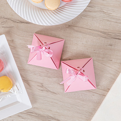 Pastry Tek Pink Pyramid Paper Candy and Gift Box - 3" x 3" x 3" - 100 count box