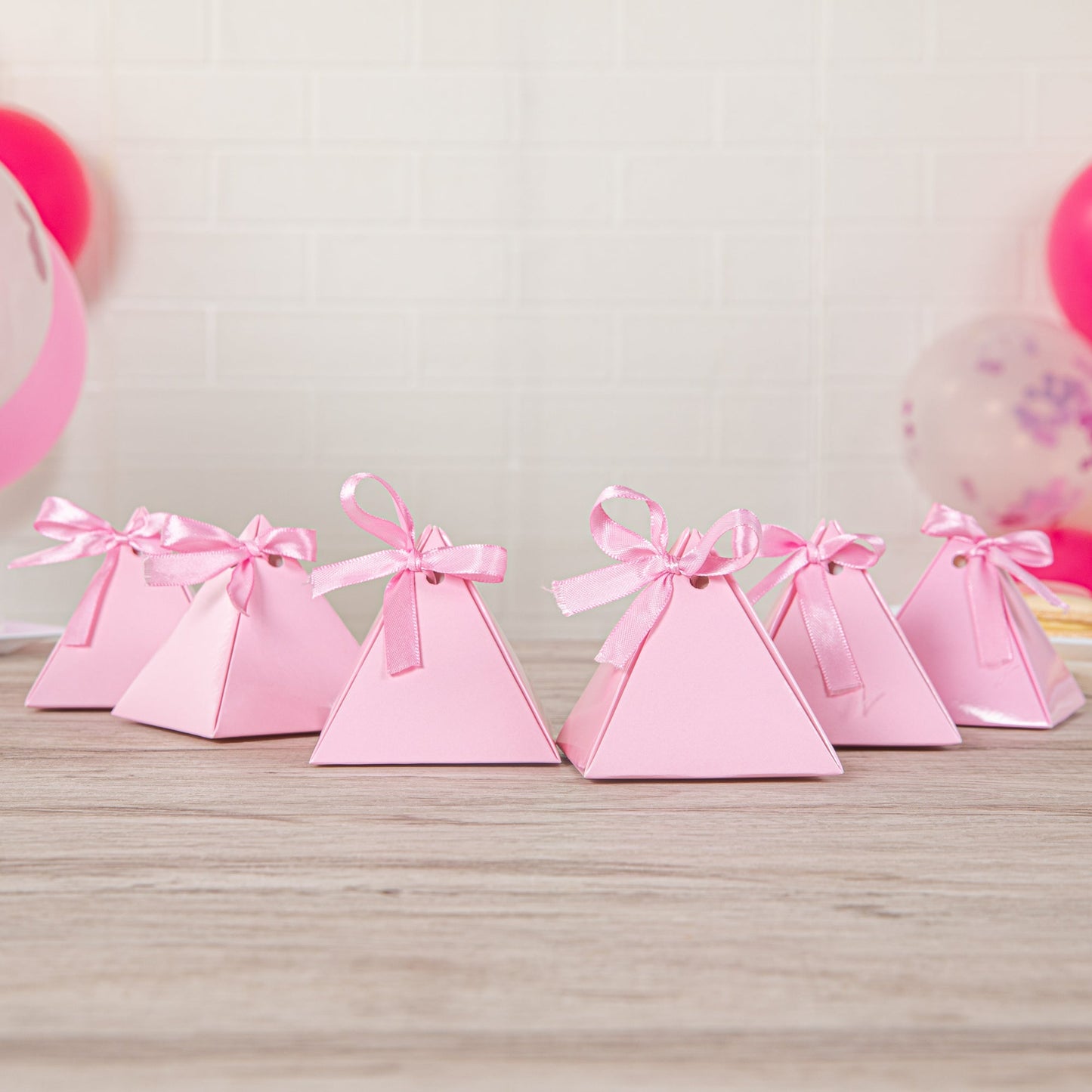 Pastry Tek Pink Pyramid Paper Candy and Gift Box - 3" x 3" x 3" - 100 count box