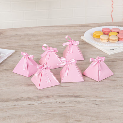 Pastry Tek Pink Pyramid Paper Candy and Gift Box - 3" x 3" x 3" - 100 count box