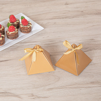 Pastry Tek Brown Pyramid Paper Candy and Gift Box - 3" x 3" x 3" - 100 count box