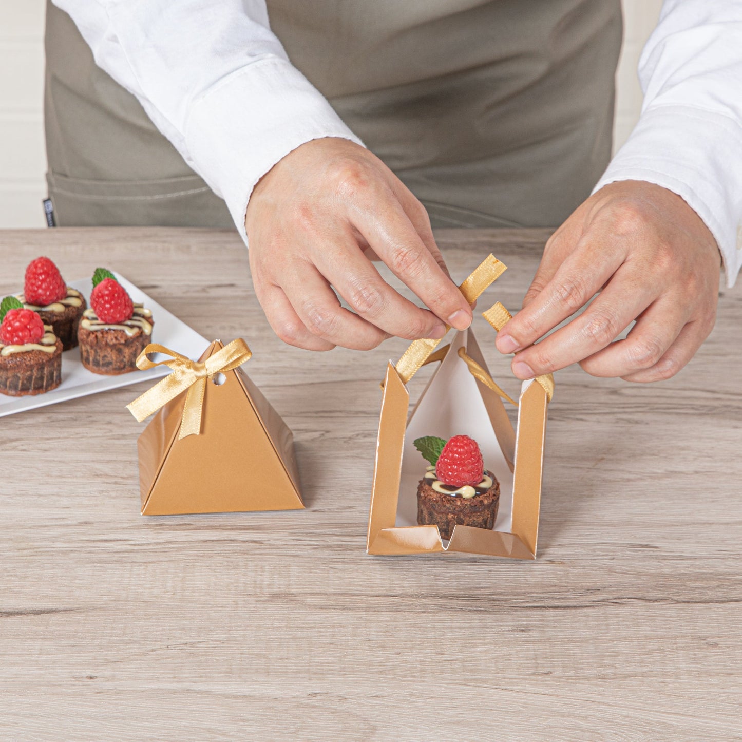 Pastry Tek Brown Pyramid Paper Candy and Gift Box - 3" x 3" x 3" - 100 count box