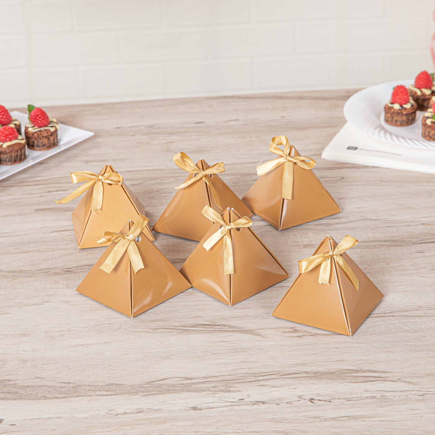 Pastry Tek Brown Pyramid Paper Candy and Gift Box - 3" x 3" x 3" - 100 count box