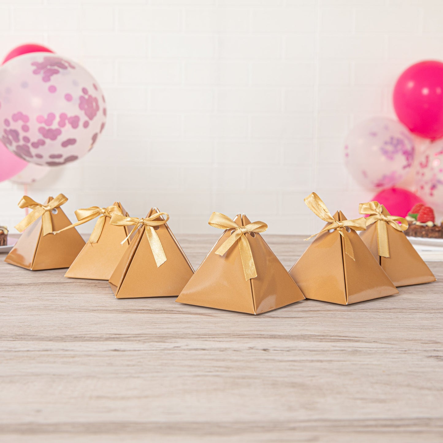 Pastry Tek Brown Pyramid Paper Candy and Gift Box - 3" x 3" x 3" - 100 count box