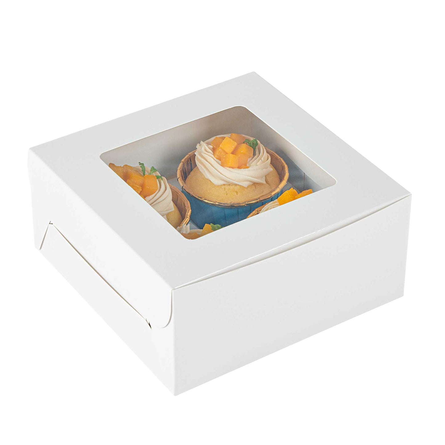 Cafe Vision Square White Cupcake Window Box - Fits 4 - 6 1/4" x 6 1/4" x 3" - 100 count box