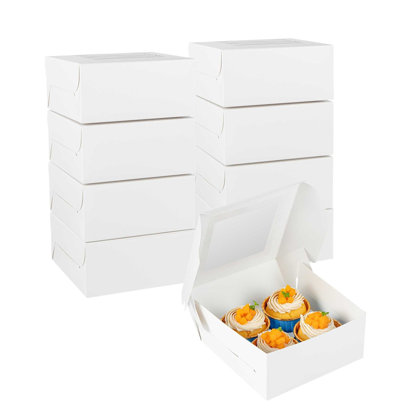 Cafe Vision Square White Cupcake Window Box - Fits 4 - 6 1/4" x 6 1/4" x 3" - 100 count box