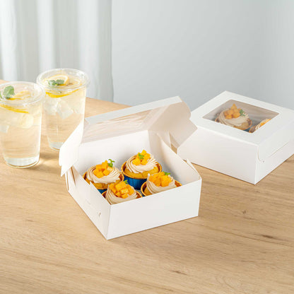 Cafe Vision Square White Cupcake Window Box - Fits 4 - 6 1/4" x 6 1/4" x 3" - 100 count box