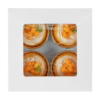 Cafe Vision Square White Cupcake Window Box - Fits 4 - 6 1/4" x 6 1/4" x 3" - 100 count box