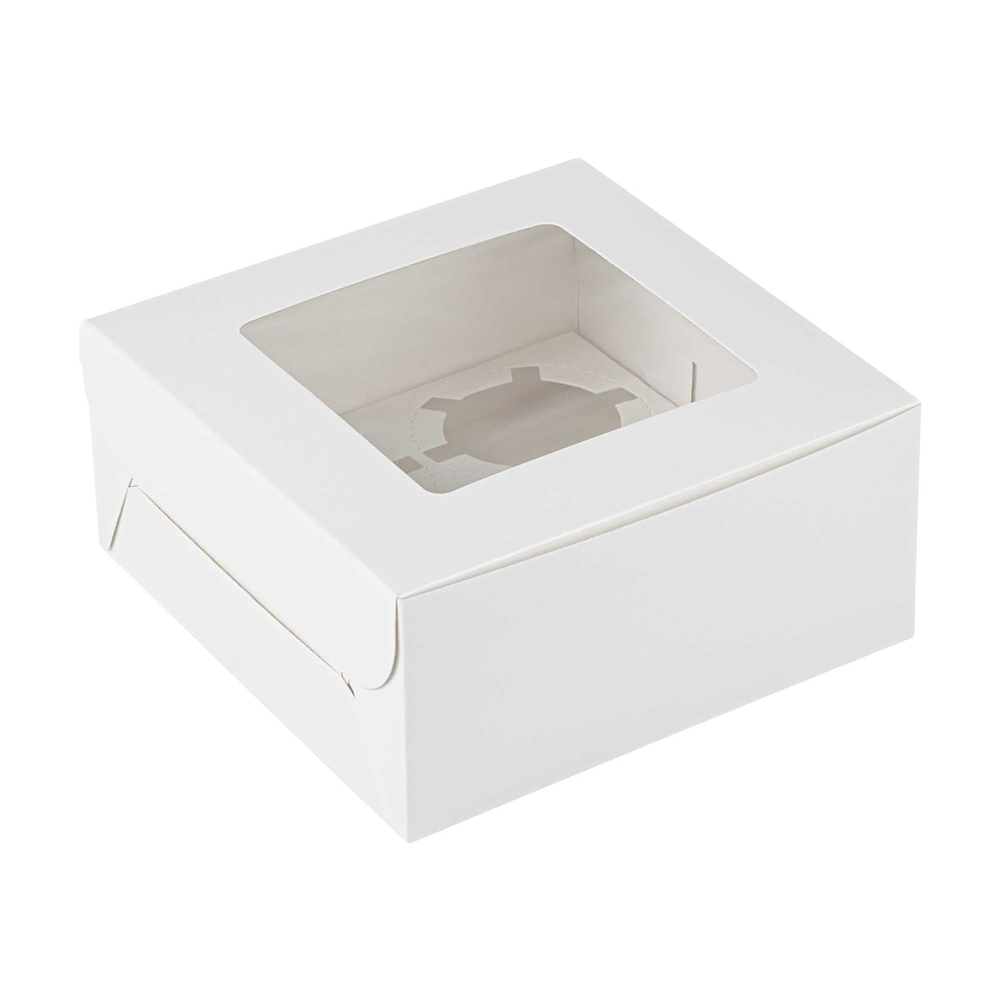 Cafe Vision Square White Cupcake Window Box - Fits 4 - 6 1/4" x 6 1/4" x 3" - 100 count box