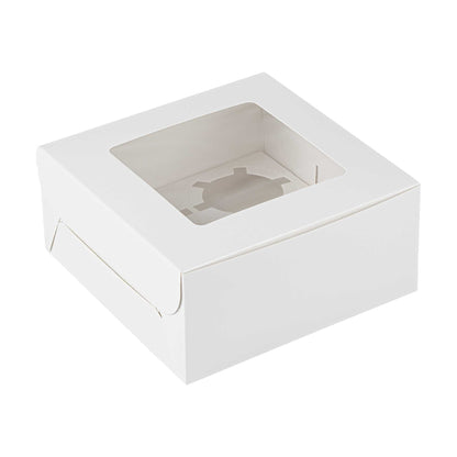 Cafe Vision Square White Cupcake Window Box - Fits 4 - 6 1/4" x 6 1/4" x 3" - 100 count box