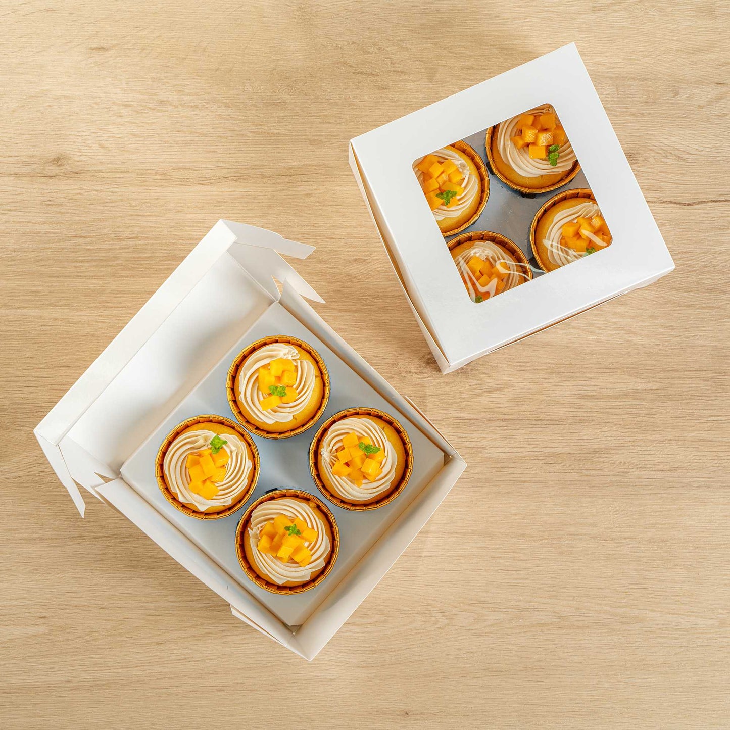 Cafe Vision Square White Cupcake Window Box - Fits 4 - 6 1/4" x 6 1/4" x 3" - 100 count box
