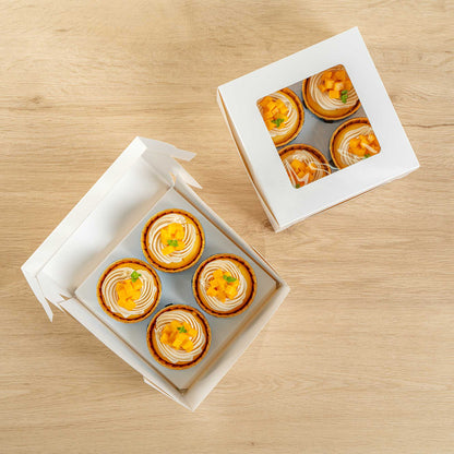 Cafe Vision Square White Cupcake Window Box - Fits 4 - 6 1/4" x 6 1/4" x 3" - 100 count box