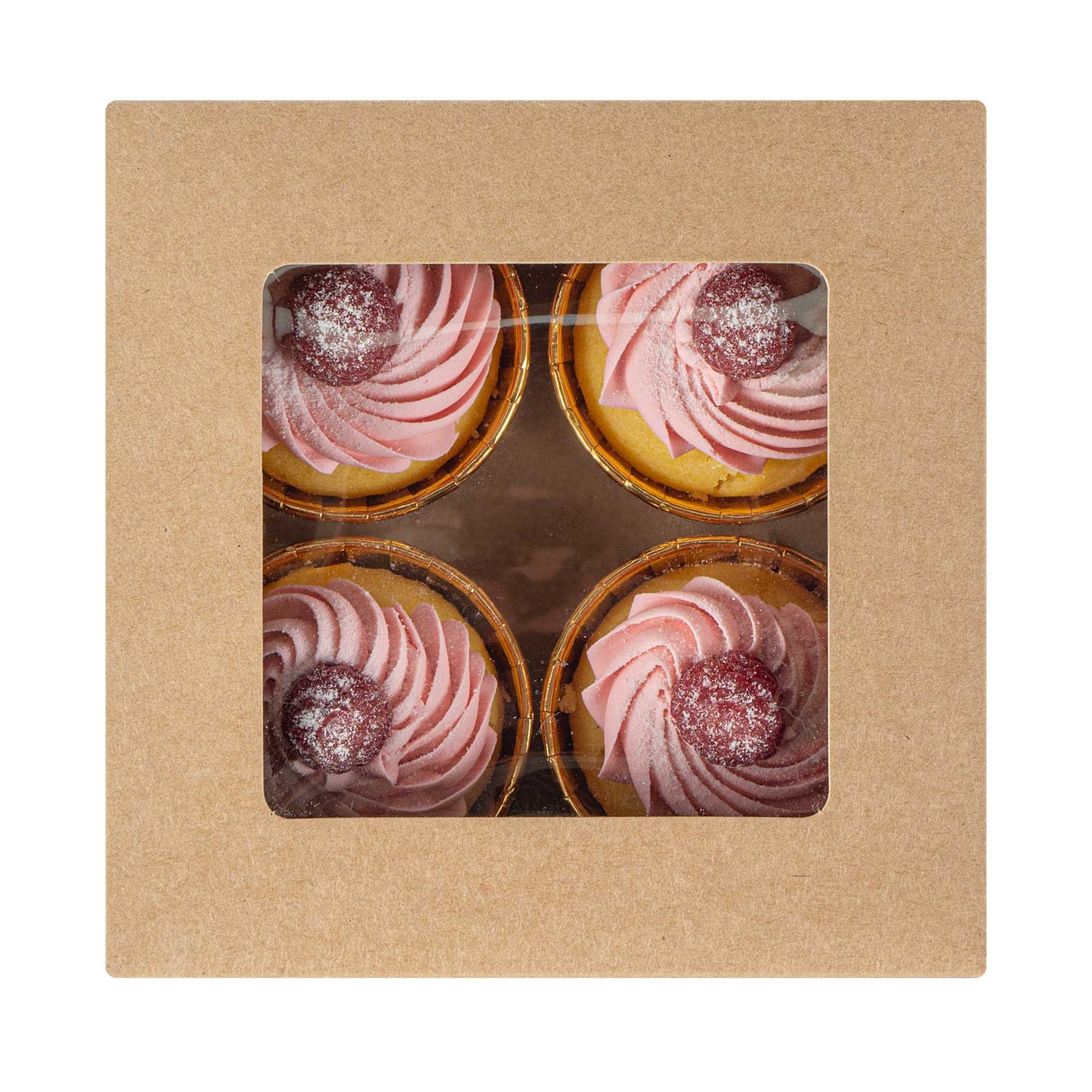 Cafe Vision Square Kraft Cupcake Window Box - Fits 4 - 6 1/4" x 6 1/4" x 3" - 100 count box