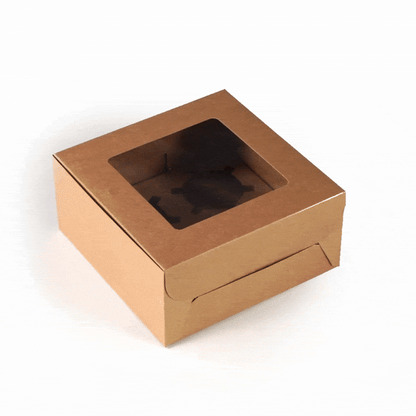 Cafe Vision Square Kraft Cupcake Window Box - Fits 4 - 6 1/4" x 6 1/4" x 3" - 100 count box