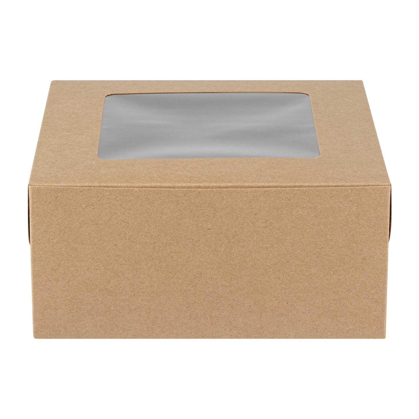 Cafe Vision Square Kraft Cupcake Window Box - Fits 4 - 6 1/4" x 6 1/4" x 3" - 100 count box