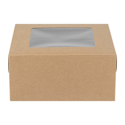Cafe Vision Square Kraft Cupcake Window Box - Fits 4 - 6 1/4" x 6 1/4" x 3" - 100 count box