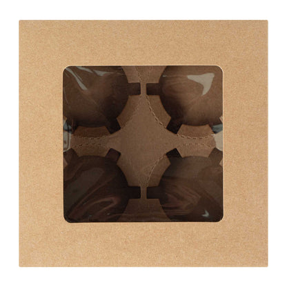 Cafe Vision Square Kraft Cupcake Window Box - Fits 4 - 6 1/4" x 6 1/4" x 3" - 100 count box