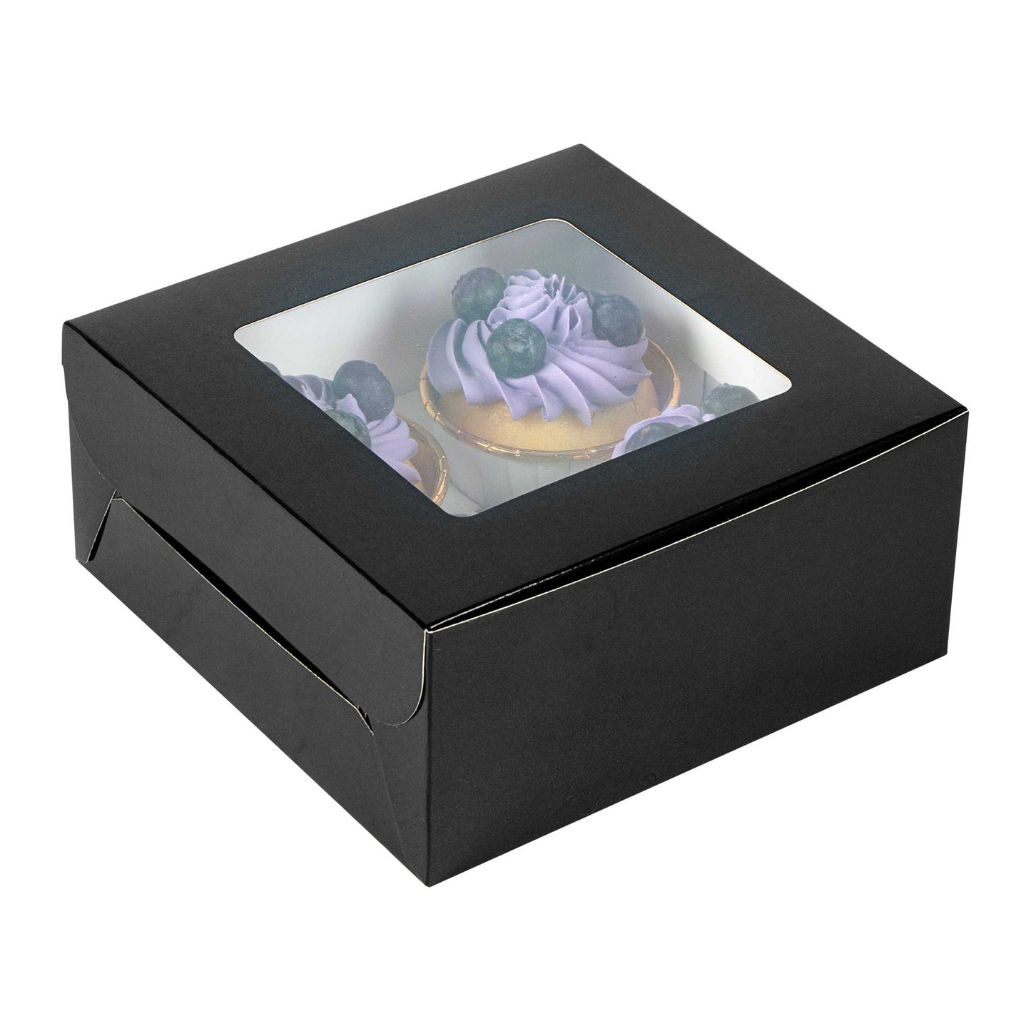 Cafe Vision Square Black Cupcake Window Box - Fits 4 - 6 1/4" x 6 1/4" x 3" - 100 count box