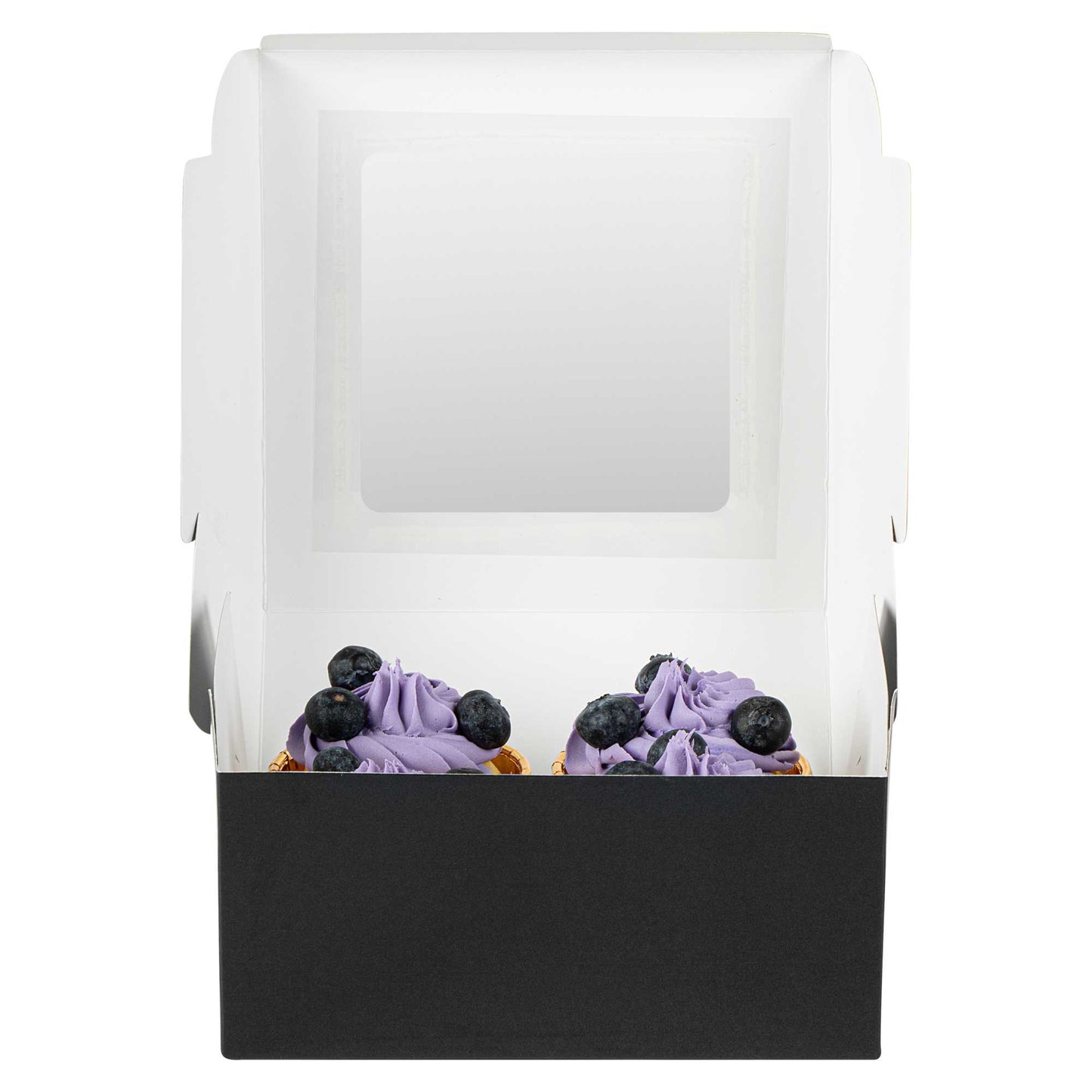 Cafe Vision Square Black Cupcake Window Box - Fits 4 - 6 1/4" x 6 1/4" x 3" - 100 count box