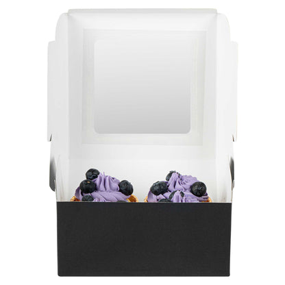 Cafe Vision Square Black Cupcake Window Box - Fits 4 - 6 1/4" x 6 1/4" x 3" - 100 count box