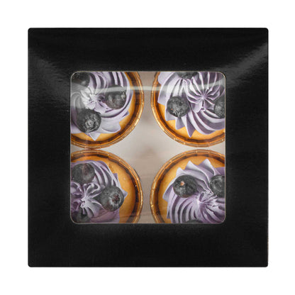 Cafe Vision Square Black Cupcake Window Box - Fits 4 - 6 1/4" x 6 1/4" x 3" - 100 count box